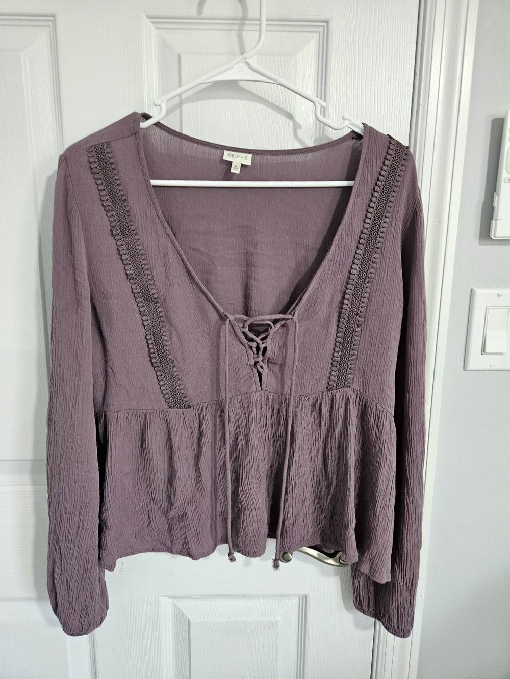 Self Esteem Lavender Lace-Up Peasant Top